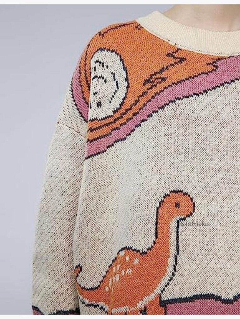 Oversized Dinosaur Knit Pullover Sweater Unisex Crewneck - Picture 5 of 7